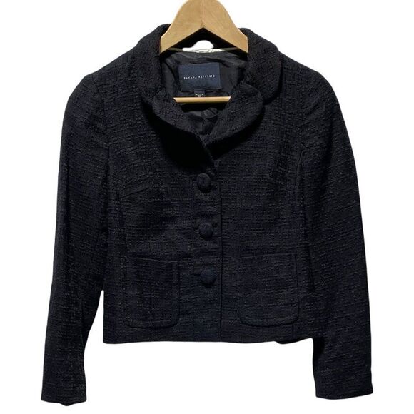 Banana Republic Women's Textured Crop Tweed Chanel Blazer Black - Picture 1 of 4